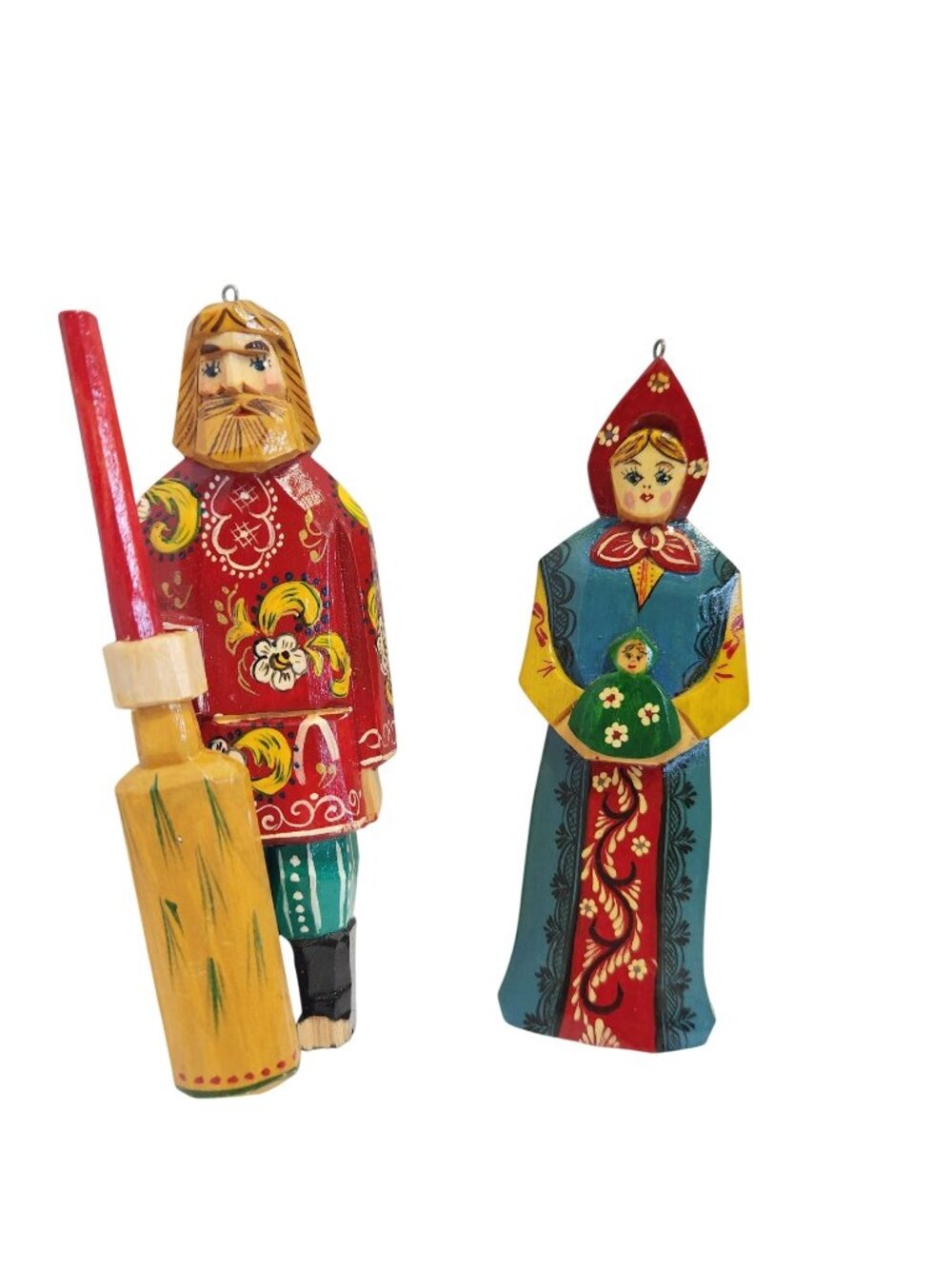 Vintage Hand-Painted Wooden Folk Figurines Russian Ukrainian Peasant Couple READ